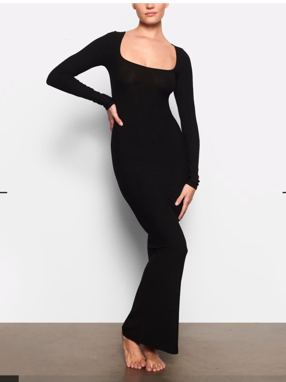 SKIMS Black Long Sleeve Scoop Neck Maxi Dress